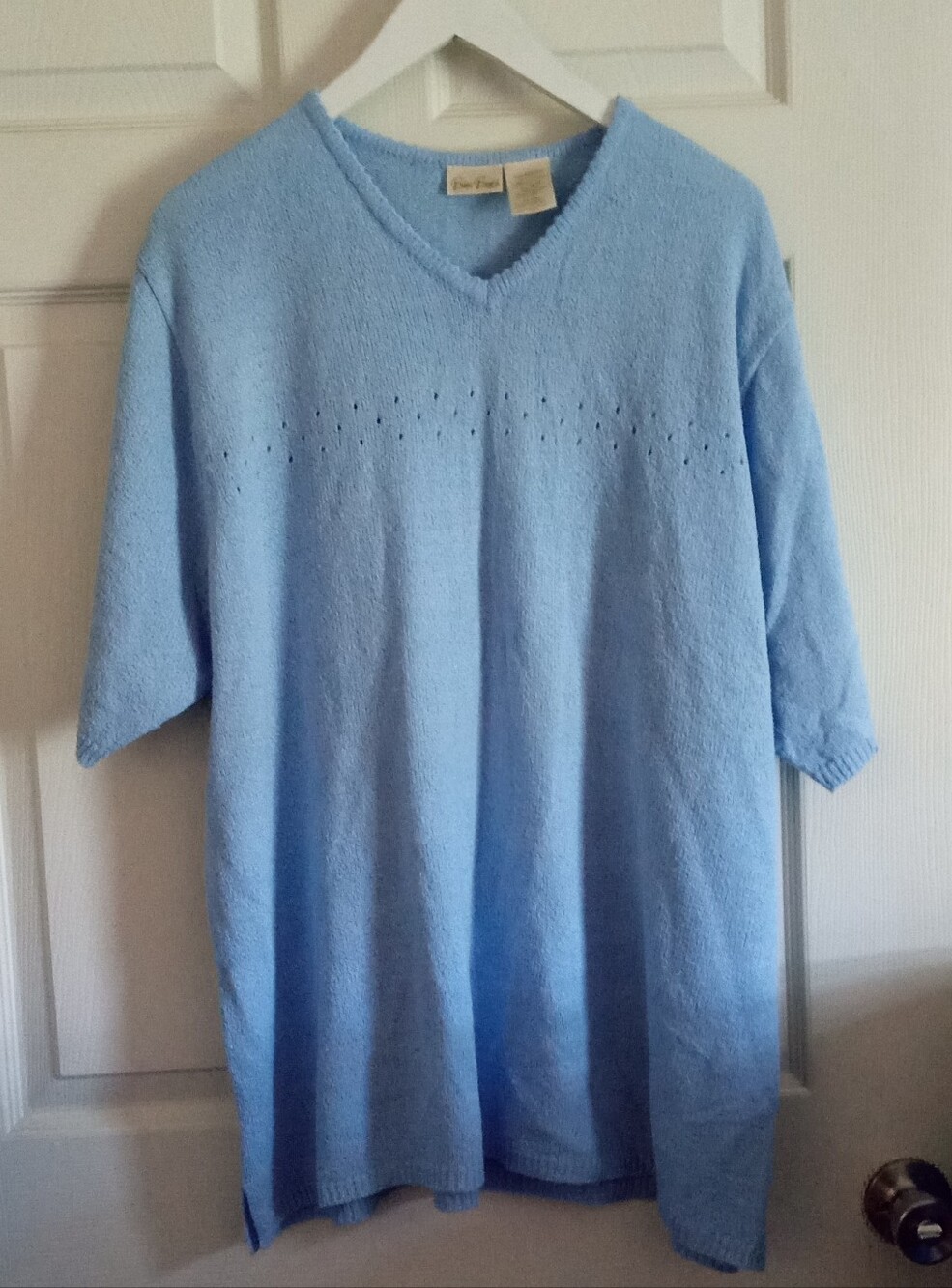 Bobbie Brook Light Blue V-Neck Terry Knit Top-Vintage Top
